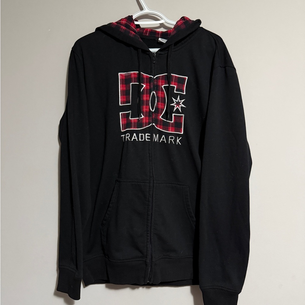 DC Black Zip-Up Hoodie with Red Accents